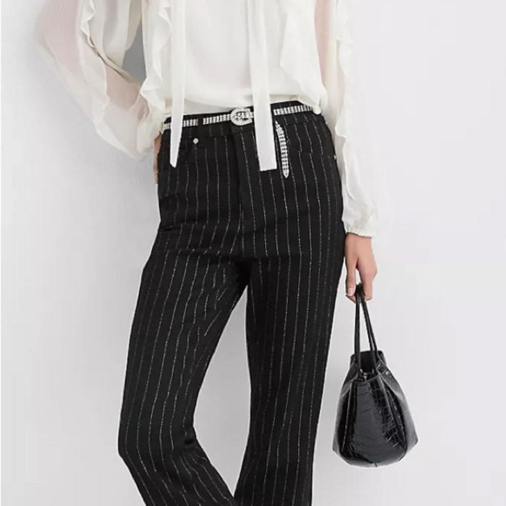 LOFT Black Pinstriped Women's Denim Pants - Picture 1 of 4